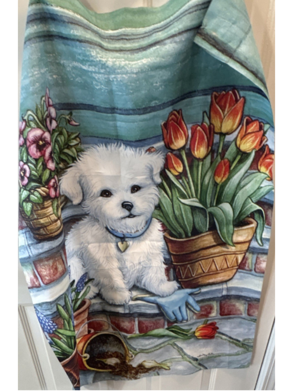 Multicolor Cotton Dog & Tulips Floral Flag, Traditional, Machine Washable